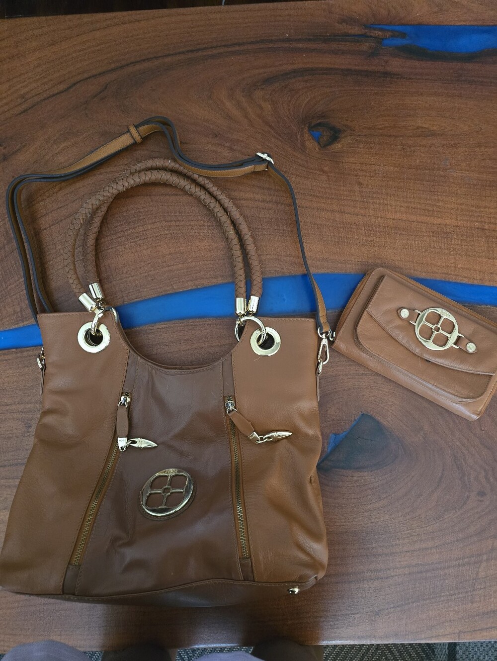 Iman Tan Leather Global Chic Hobo Bag with Matching Wallet -